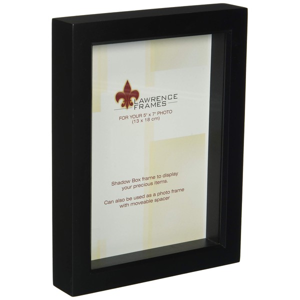 Lawrence Frames 795057 Black Wood Treasure Box Shadow Box Picture Frame, 5 by 7-Inch