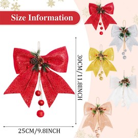 HONGCI 2 Pack Red Bows for Christmas Tree,Large Glitter Red Wreaths Bows Christmas Bows for Tree Decorations,Xmas Tree Bows,Sequin Bows Ties Ornaments for Christmas Tree,Wreaths,Garland Decorations
