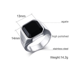 OSKINIA Black Onyx Rings Stainless Steel Square Agate Signet Rings for Men,Pinky Thick Statement Thumb Ring Band Comfort Fit for Dad Father Friends 7