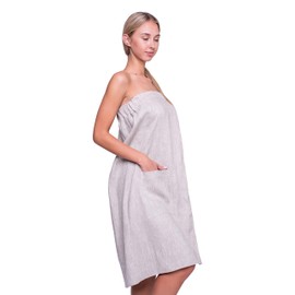 Ger3as Saunakilt Women's 100% Linen Sauna Towel with Elastic Band and Velcro Fastening Linen Towel Wellness Towel Quick Drying 85 x 145 cm