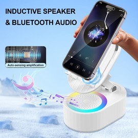 AKLLCCR Wireless Bluetooth Speaker Music Audio Phone Cell Phone Holder Box 5in1 Emergency Rechargeable (3000mAh) With Colorful Ambient Light 300° Foldable for Tablet iPhone Android:_Black
