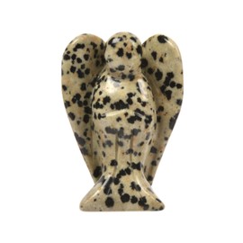 Carved Dalmatian Jasper Gemstone Peace Angel Pocket Guardian AngelHealing Statue 2 inch
