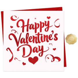 Happy Valentines Day Card with Embossed Heart Sticker - Red Foil Design - 150x150mm - Valentines Card Wife, Valentines Card for Him, Her, Husband, or Fiancé – Premium 350 GSM - Made in the UK