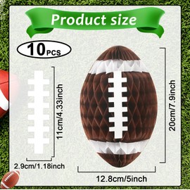 Jacyan 10PCS Football Honeycomb Ball Decorations Centerpieces for Tables Football Sports Paper Hanging Ceiling Sign Football Themed Party Supplies for Tailgate Party Birthday Baby Shower Party Favor