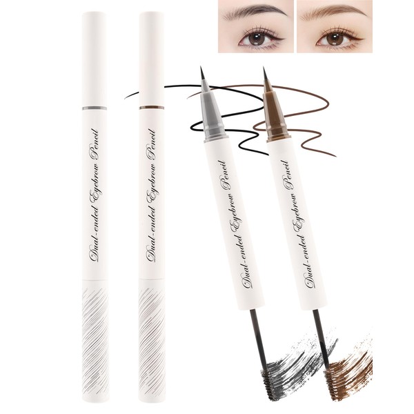 Eyebrow Pencil Tinted Brow Gel,2-in-1 Black Brown Liquid Brow Glue