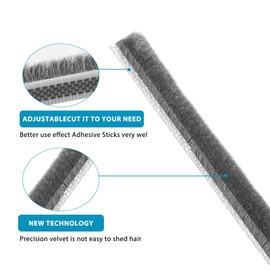 16.5 Ft Self-Adhesive Weather Stripping Door Seal Strip for Door Window, 0.35" Wide x 0.2" Thick,Pile Self Adhesive Window Weather Stripping,Door Noise Blocker, Gray