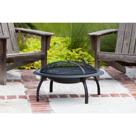 Fire Sense 60873 Fire Pit Portable Folding Round Steel with Folding Legs Wood Burning Lightweight Included Carrying Bag & Screen Lift Tool - Black - 22"