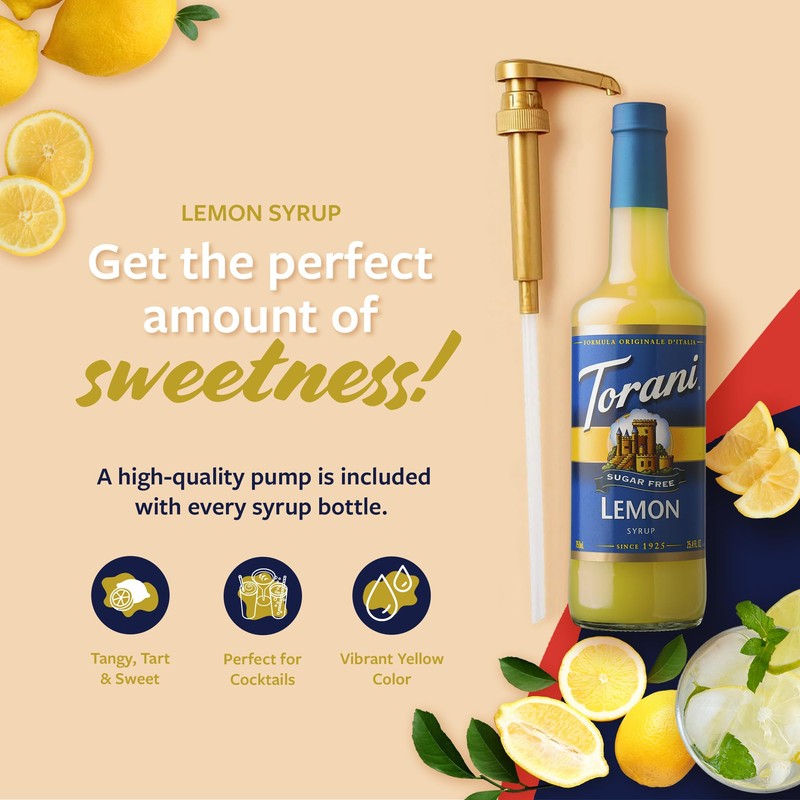 Torani Sugar Free Syrup, Lemon Flavoring for Drinks, Zero Calorie,