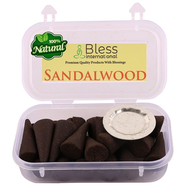Bless International Sandalwood 100%-Natural-Incense-Cones Handmade-Hand-Dipped Organic-Chemicals-Free for-Purification-Relaxation-Positivity-Yoga-Meditation The-Best-scents (10 Count)