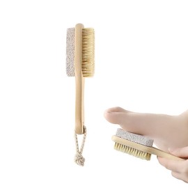 1pc Corn Foot File Remover Pumice Stone Brush Foot Scrubber Exfoliator Double Side with Pumice Stone and Bristle Brush Heel Scraper Pedicure File Removes Dead Skin for Men Women (Beige, One size)