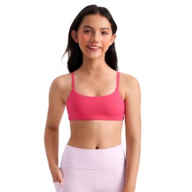 CRZ YOGA Girls Butterluxe Sports Bras - Adjustable Spaghetti Strap Scoop Neck for Teens Kids Yoga Workout Dance Lip Gloss Pink Large