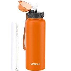 GOPPUS 1.2 L / 40 oz Stainless Steel Water Bottle with Straw, 1.2 Litre Hot Thermos Flask, Double-Walled Steel Water Bottles, Insulated Water Bottles, Leak-Proof Cold Water Bottle, Adult, Flip Top