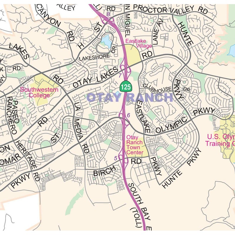 Greater SAN DIEGO California Wall Map Plain *Laminated* SMALL 24"x36"