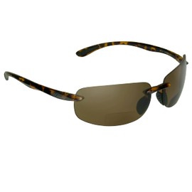 Biker Armour Polarized Bifocal Reading +1.25 Sunglasses Rimless Wrap Around Sport TR90 Tortoise Frame Brown Lens