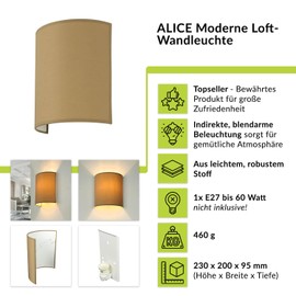 Elegant E27 60 Watt B20 cm Wall Lamp Made of Modern Fabric, 2A2C328856