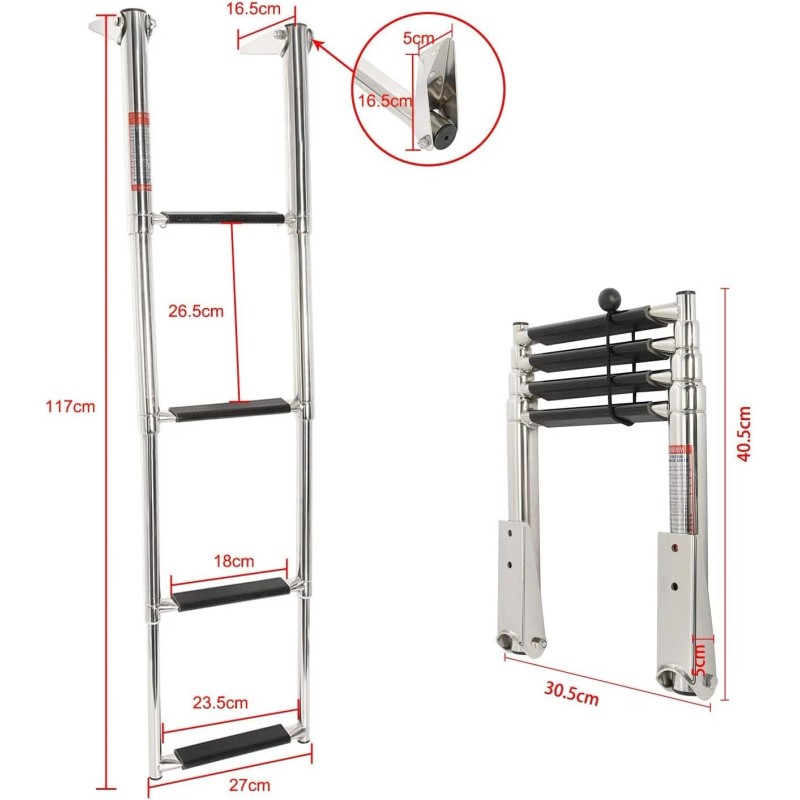 Amarine Made 4 Steps Boat Ladder Stainless Steel Telescoping Ladder