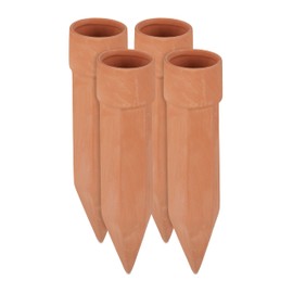 Relaxdays Clay Cones Watering Set of 4 Watering Aid for Plants for 1.5 L Bottles, H x D 19 x 4.5 cm, Terracotta