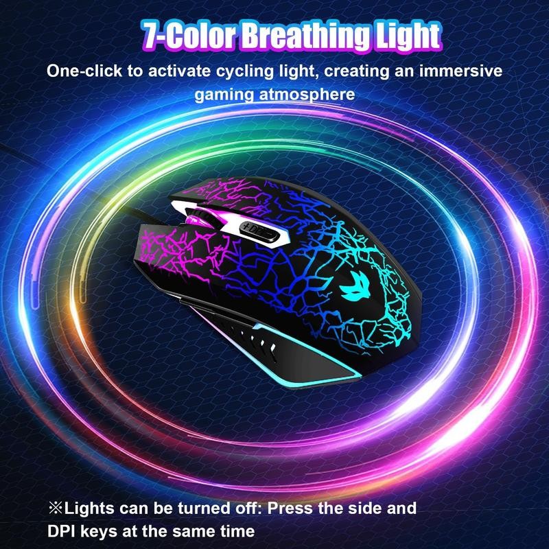 Wired Gaming , 4-Color LED Light Computer , with 6