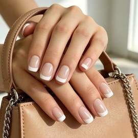Elevenail Natural Beige Nude Blanco Presione En Uñas Cortas Squoval French Uñas Postizas Uñas Postizas Easy Wear Salón Manicura Reutilizable Gel Uv Uv