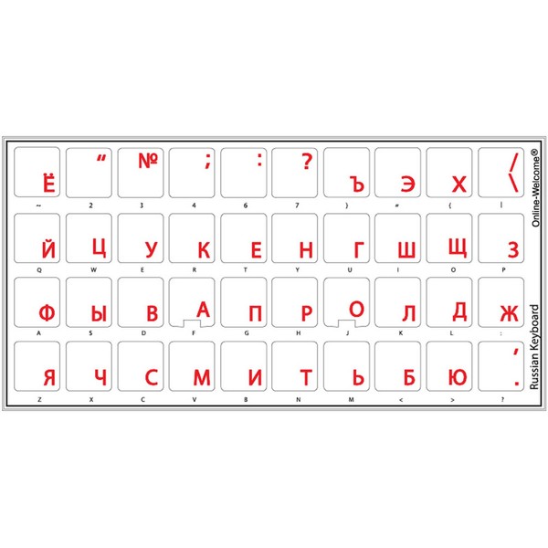 Online-Welcome Russian with RED Lettering Keyboard Stickers Transparent for Computers LAPTOPS for White KEYBORD
