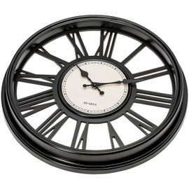 Bernhard Products Decorative Wall Clock 18 Inch Silent Non Ticking Extra Large Quartz Battery Operated Black Roman Numerals for Living Room/Kitchen/Dining Room & Over Fireplace, Wedding Gift