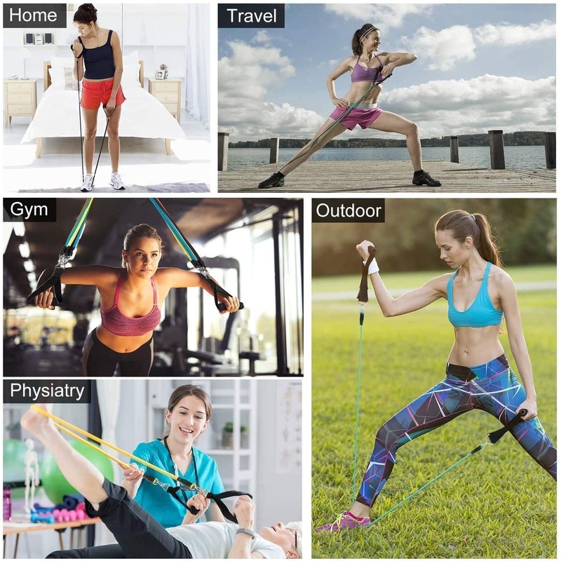 Resistance Bands Set, Exercise Bands with Door Anchor, Handles, Waterproof