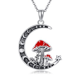 AXOMY Mushroom Necklace 925 Sterling Silver Moon Mushroom Pendant Mushroom Jewelry for Women