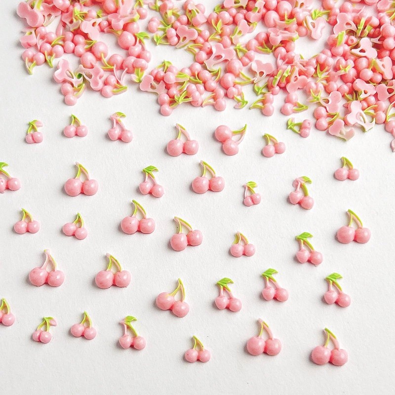 50Pcs Cherry Nail Charms 3D Pink Fruit Nail Supplies Spring