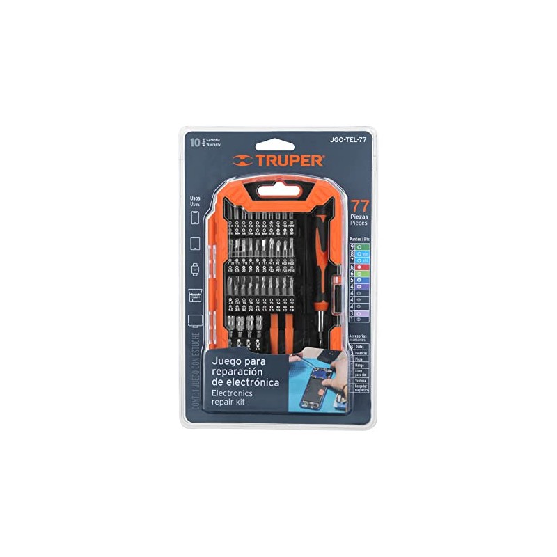 Truper JGO-TEL-77, Juego p/reparación de celulares y disp. electrónicos,77 pzas