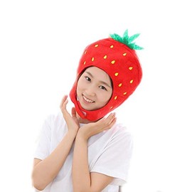 Bestmaple Animal Cap, Stuffed Toy, Headwear, Cute, Fluffy, Fluffy, Cap, Mask Animal, Cosplay (Strawberry)