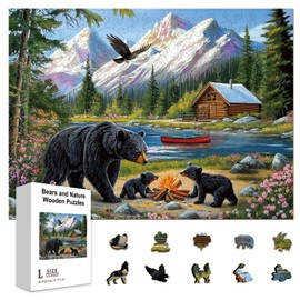 GLOBLELAND 300Pcs Bears and Nature Wooden Jigsaw Puzzles for Toddler Children Learning 11.22x15.16inch Colorful Landscape Wood Puzzles Holiday Birthday Gifts for Preschool Learning