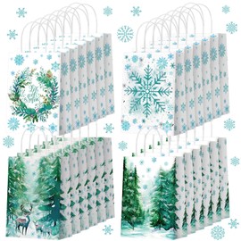 Yeaqee 24 Pcs Christmas Snowflake Gift Bags Winter Wonderland Paper Gift Bags with Handle Christmas Party Favor Bags Winter Candy Goodie Bag for Xmas Holiday Party Supplies