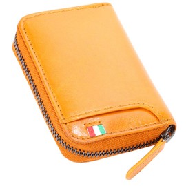 Thrive on Men's Card Case, Skimming, Large Capacity, Women's Credit Card Case, Italian Leather, yellow