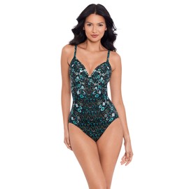 Miraclesuit Women's Swimwear Bijoux Captivate Underwire Adjustable One Piece Swimsuit, Black/Multi, 12