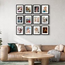 Frametory, 11x14 Black Picture Frame for Wall, Set of 12, Gallery Wall Frame with Tempered Glass Display 8x10 with Mat or 11x14 Without Mat, Hanging for Home Decor Horizontal or Vertical