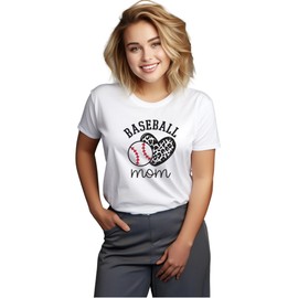 Baseball Mom Iron on Decal, Baseball Mom Leopard Heart Heat Transfer for DIY Shirts, Bags and Crafts, 7x7 Inch Patch