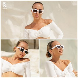 SOJOS Polarized Sunglasses Womens Men Trendy Square Small Y2K Designer Shades SJ2323,White