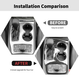 RT-TCZ Carbon Fiber Gear Shift Panel Trim Cover Center Console Cup Holder Stickers Decoration Interior Accessories for Jeep Grand Cherokee 2016-2020