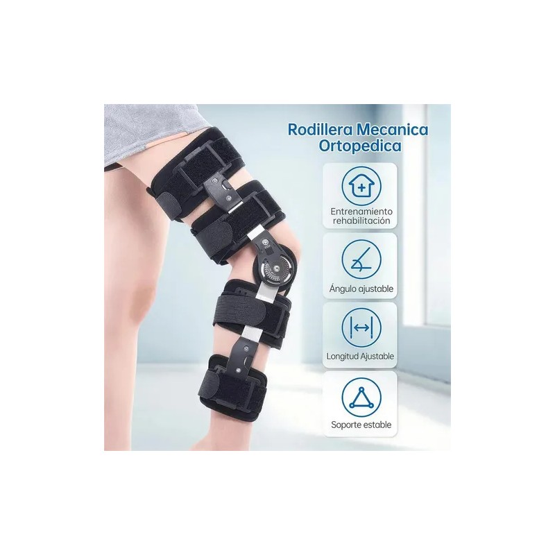 Rodillera Mecanica Graduada Post Operatoria Ajustable Color Negro Talla Unica