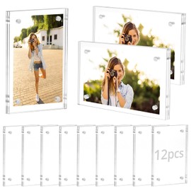 QWORK 12 Packs Acrylic Fridge Magnetic Picture Frames - 2.36 x 3.54 Inch Clear Transparency Reusable Display Picture Fram
