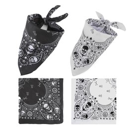 Pack of 2 Bandana Black White Bandana Scarf Headscarf with Skull Design and Checked Edge Skull Paisley Bandanas Skull Headband Headscarves for Men Women Children Costume Accessories, black