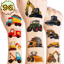 Construction Temporary Tattoos Birthday Party Supplies Decorations 96PCS Tattoos Stickers Vehical Excavator Bulldozer Cute Party Favors Kids Girls Boys Gifts Classroom School Prizes Themed