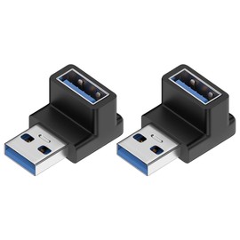 AKSIQIOL 2-Pack USB 3.0 Right Angle Adapters,USB-A Male to Female 90-Degree Extension Connectors for High-Speed Data Transfer & Charging