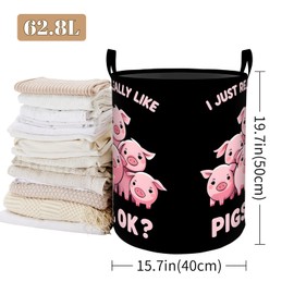 amepay Funny Pig Laundry Basket, Playful Farm Animal Foldable Oxford Cloth, Waterproof Dirty Clothes Hamper with Handles, Clothing Storage Bucket Organizer for Bathroom Bedroom Dorm, 19.7"x15.7"