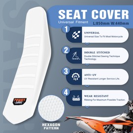 sawrain Universal White Dirt Bike Seat Cover, 6 Ribs Motorcycle Enduro Soft Dirt Pit Bike Seat Covers (White)