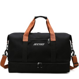 Sports Bag for Men and Women, Travel Bag with Shoe Compartment, Dry Wet Separate Weekend Bag, Gym Bag, black