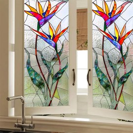 HOMETITUTE Privacy Window Film Bird of Paradise Floral Stained Glass Window Cling Decorative Window Sticker Static Cling Glass Film Decoration for Bathroom Kitchen Door Panel 17.7 x 39.3 Inch