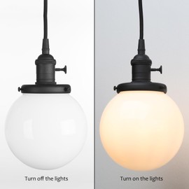 Pathson Milk White Globe Pendant Light with Switch, Modern Pendant Lamp with Adjustable Wire Cord, Frosted Glass Ceiling Lighting Fixture Decor for Living Room Dining Room Kitchen Island
