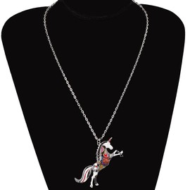 DUOWEI Sweet Cartoon Rainbow Unicorn Necklace Metal Floral Enamel Fantasy Animals Pendant for Women Teens Kids Adorable Gifts black