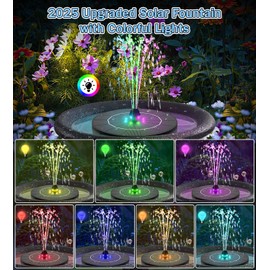 SZMP Solar Water Fountain 2025 Upgraded, 3.5W Solar Fountain Pump Garden Bird Bath with Color LED Lights, 4 Fixes & 7 Nozzles, Bird Bath Garden Patio Pond Pool Fish Tank